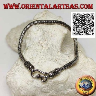 Silbernes indonesisches Schlangengliedarmband mit 21 cm x 3,5 mm Serpentinenhaken