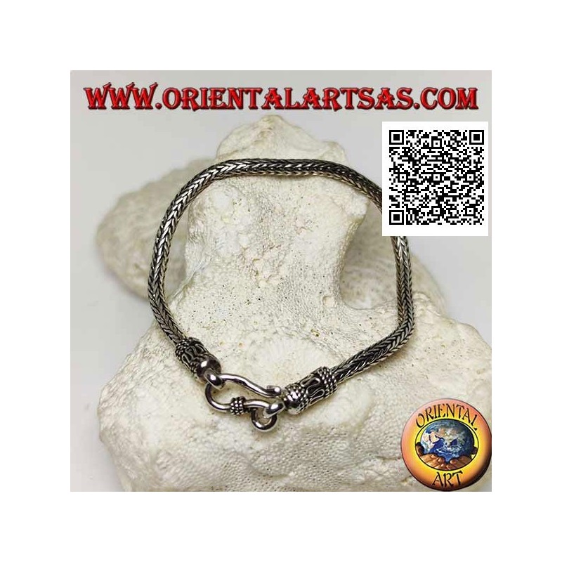 Pulsera de plata de eslabones de serpiente de Indonesia con gancho de serpentina de 21 cm x 3,5 mm