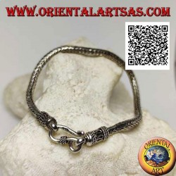 Silver Indonesian snake link bracelet with 21cm x 3.5mm serpentine hook