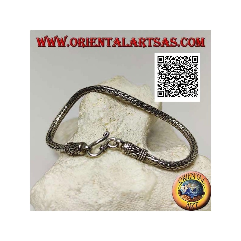 Bracelet à maillons serpent indonésien en argent avec crochet serpentin 21 cm x 3,5 mm