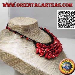 Macramé choker necklace with beads and coral fragments