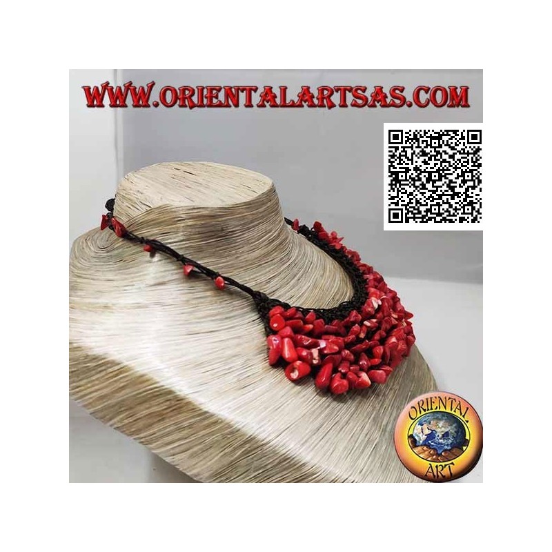 Macramé Choker Halskette mit Perlen und Korallenfragmenten