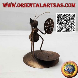 Wrought iron candle holder, warrior ant with spear and shield