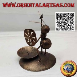 Wrought iron candle holder, warrior ant with spear and shield
