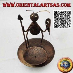 Wrought iron candle holder, warrior ant with spear and shield