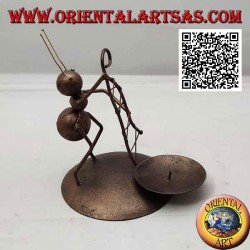 Wrought iron candle holder, monkfish ant with net