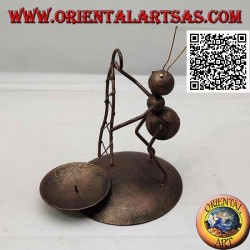 Wrought iron candle holder, monkfish ant with net