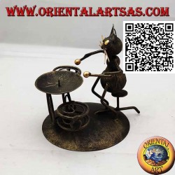 Wrought iron candle holder, the drummer cat