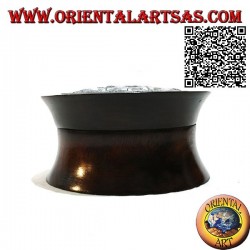 Cylindrical convex box in mahogany wood with nickel or silver plate of an elephant in the forest