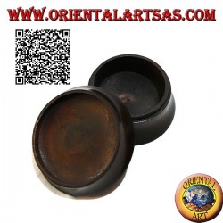 Cylindrical convex box in mahogany wood with nickel or silver plate of an elephant in the forest