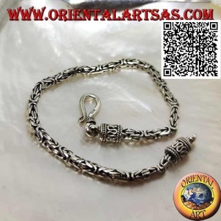 Silver "Borobudur" link bracelet (Byzantine link) with 19 cm x 3 mm serpentine hook