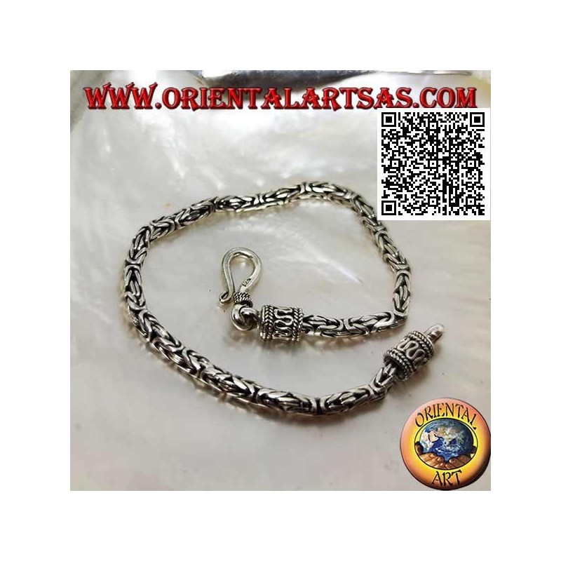 Bracelet à maillons "Borobudur" en argent (lien byzantin) avec crochet serpentin de 19 cm x 3 mm