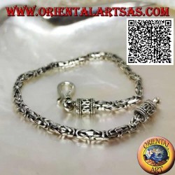 Bracelet à maillons "Borobudur" en argent (lien byzantin) avec crochet serpentin de 19 cm x 3 mm