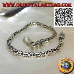Bracelet à maillons "Borobudur" en argent (lien byzantin) avec crochet serpentin de 19 cm x 3 mm