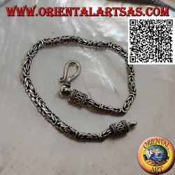 Silver "Borobudur" link bracelet (Byzantine link) with 19 cm x 3 mm serpentine hook