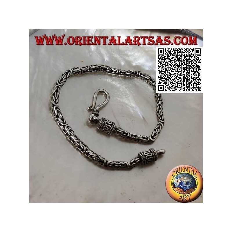 Bracelet à maillons "Borobudur" en argent (lien byzantin) avec crochet serpentin de 19 cm x 3 mm