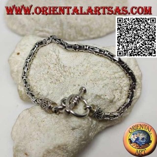 Silbernes "Borobudur" Gliederarmband (byzantinisches Glied) mit 22 cm x 4 mm Kreisverschluss