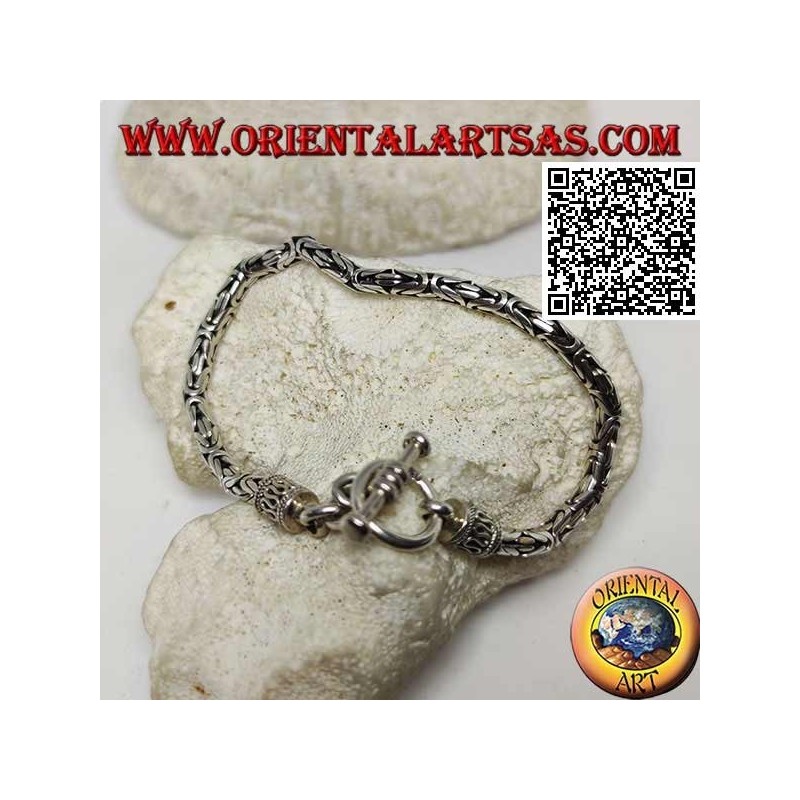 Pulsera de eslabones de plata "Borobudur" (eslabones bizantinos) con cierre circular de 22 cm x 4 mm