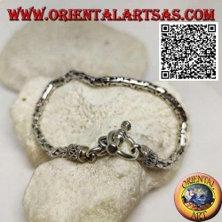 Bracelet à maillons "Borobudur" en argent (lien byzantin) avec fermoir circulaire de 22 cm x 4 mm