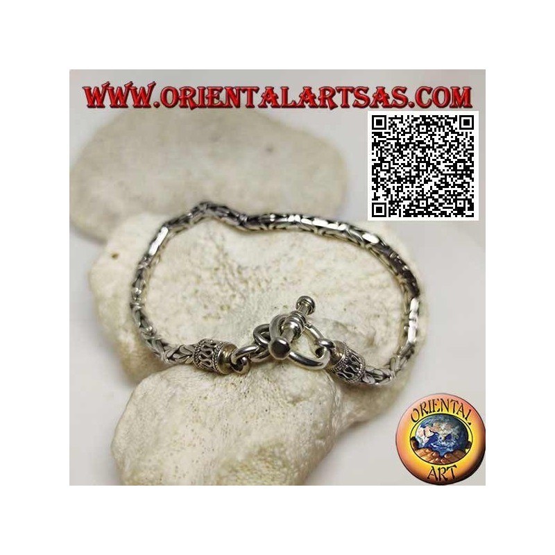 Silbernes "Borobudur" Gliederarmband (byzantinisches Glied) mit 22 cm x 4 mm Kreisverschluss