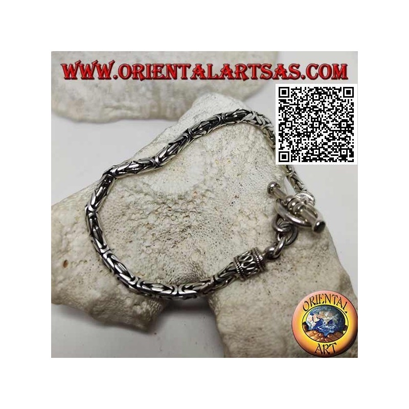 Bracelet à maillons "Borobudur" en argent (lien byzantin) avec fermoir circulaire de 22 cm x 4 mm