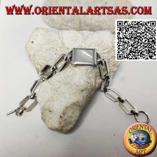 Silberkettenarmband mit quadratischen Ringen mit rechteckigem Perlmutt mit glatter Kante