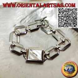 Pulsera de cadena de plata con anillos cuadrados con nácar rectangular con borde liso