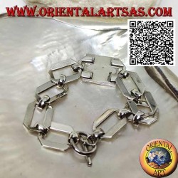 Bracelet chaîne en argent avec anneaux carrés avec nacre rectangulaire avec bord lisse