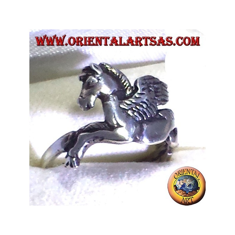 anello Pegaso   cavallo alato , in argento