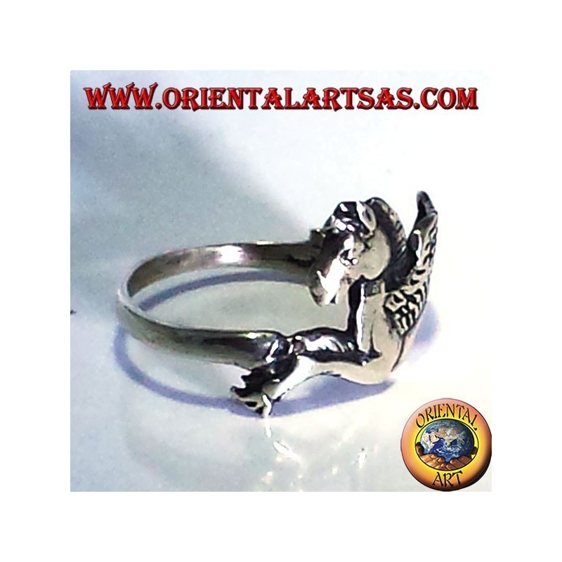 Pegasus anneau de cheval ailé, argent