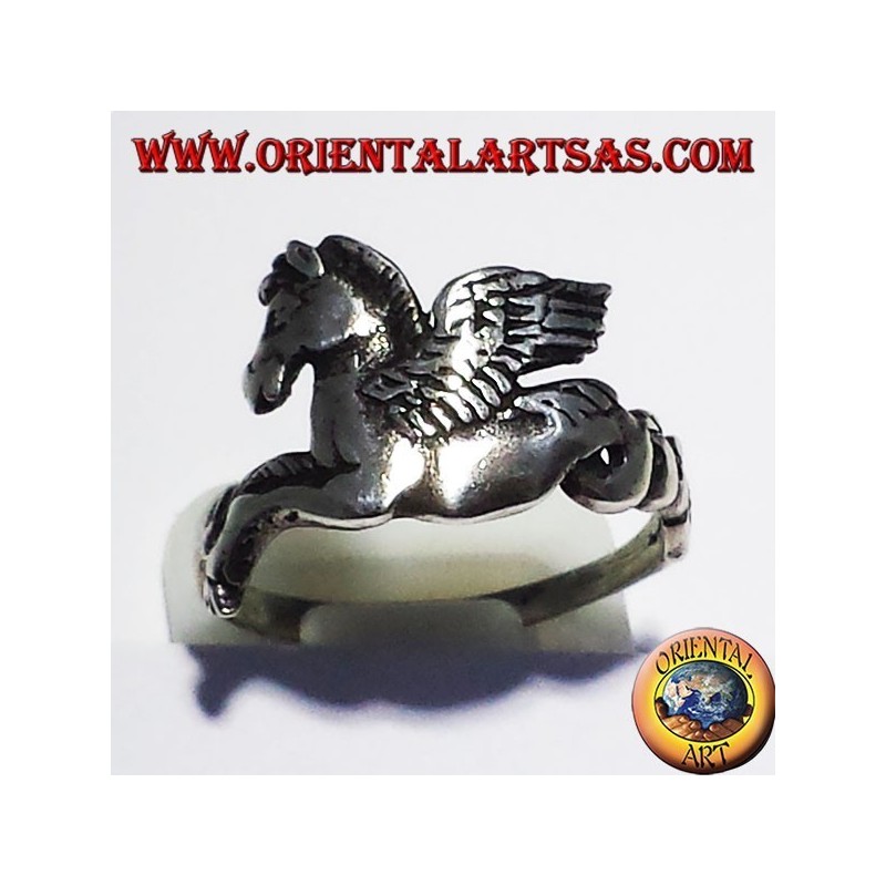 silver ring Pegasus winged horse,