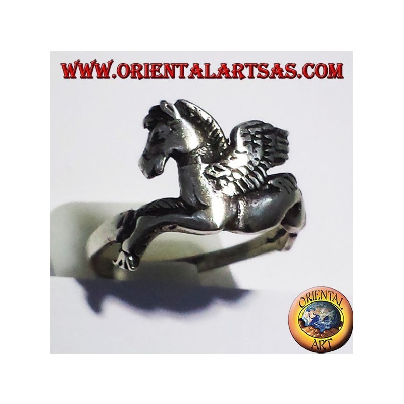 silver ring Pegasus winged horse,