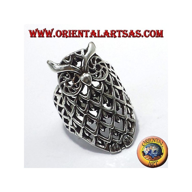 Bague en argent, hibou percé
