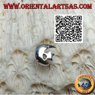 Mini boucle d'oreille en argent, croissant de lune et étoile lisse et arrondie