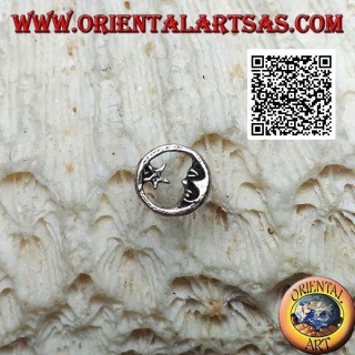 Mini boucle d'oreille en argent, croissant avec pointes jointes et étoile à l'intérieur
