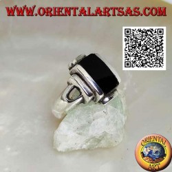 Anillo de plata con rectángulos superpuestos lisos y ónix rectangular