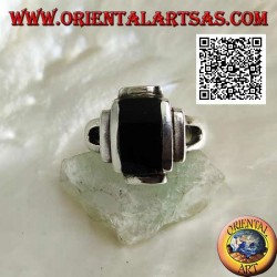 Silberring mit glatt überlappenden Rechtecken und rechteckigem Onyx