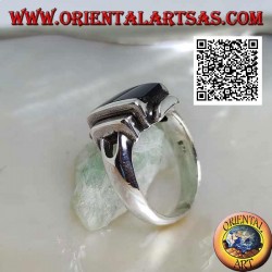 Anillo de plata con rectángulos superpuestos lisos y ónix rectangular