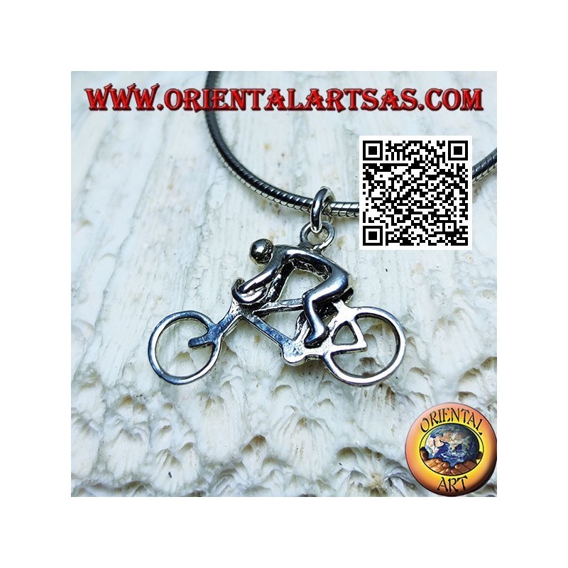 Silver pendant, the racing sprinter cyclist