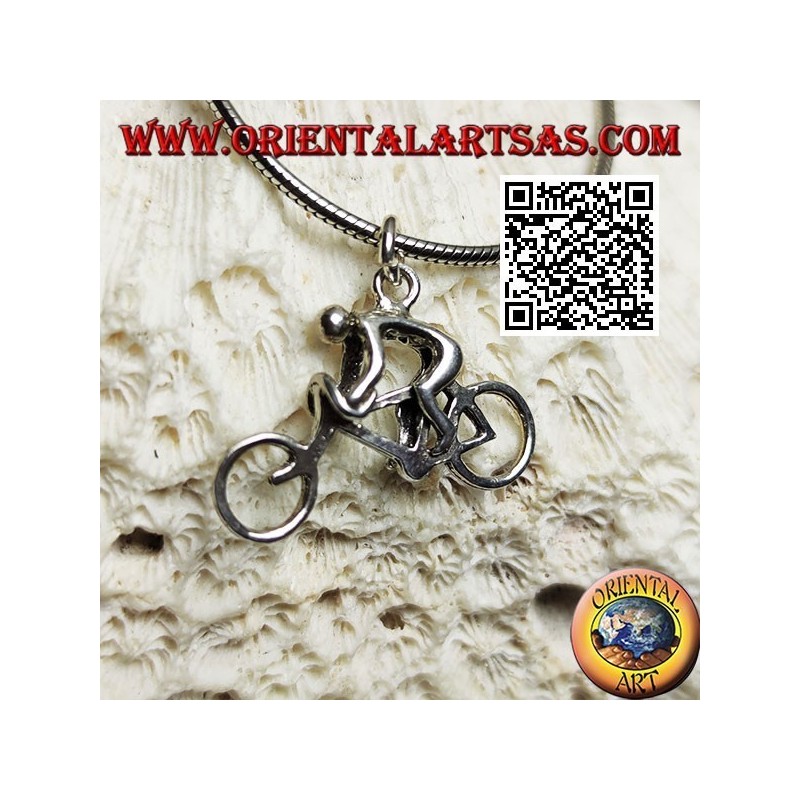 Silver pendant, the racing sprinter cyclist