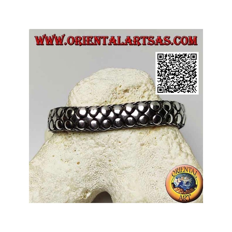 Bracciale in argento piatto, largo e liscio di dischetti e rombi da 20 cm x 12*5 mm