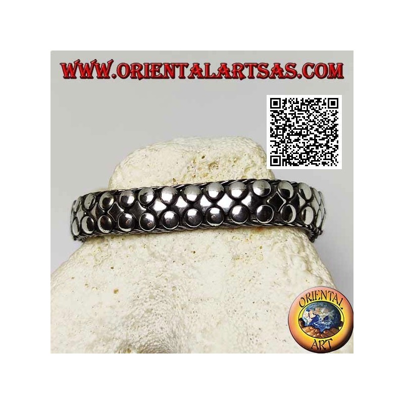 Flat, wide and smooth silver bracelet of discs and rhombuses of 20 cm x 12 * 5 mm