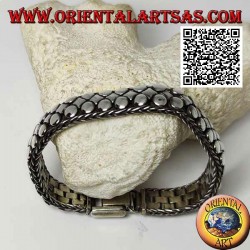 Bracelet argenté plat, large et lisse de disques et losanges 20cm x 12 * 5mm