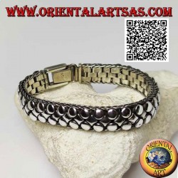 Flat, wide and smooth silver bracelet of discs and rhombuses of 20 cm x 12 * 5 mm
