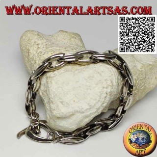 Pulsera de cierre de plata con anillos ovalados alargados de 23 cm x 9 mm