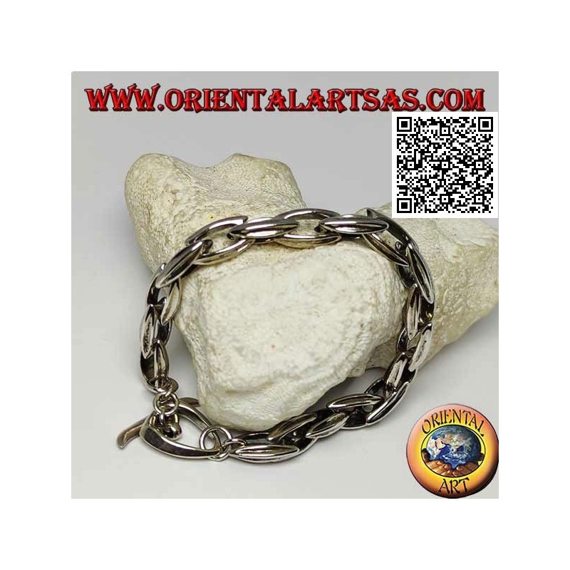 Bracciale in argento a catenaccio con anelli ovali allungati da 23 cm x 9 mm