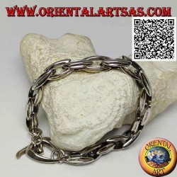 Bracelet fermoir en argent avec anneaux ovales allongés 23 cm x 9 mm