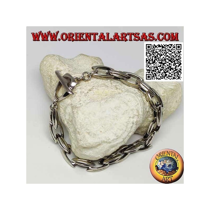 Pulsera de cierre de plata con anillos ovalados alargados de 23 cm x 9 mm