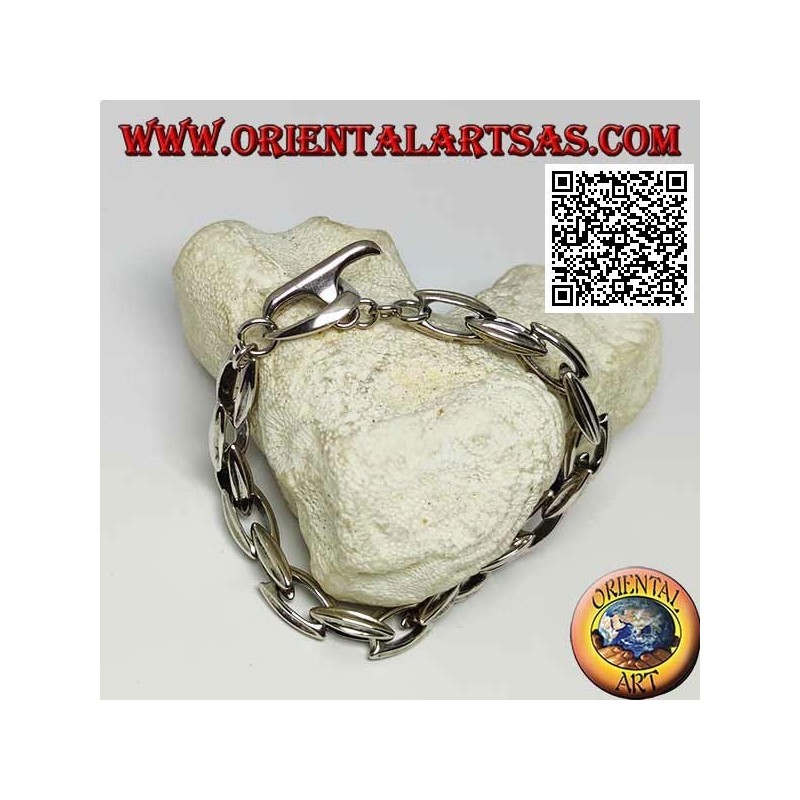 Bracelet fermoir en argent avec anneaux ovales allongés 23 cm x 9 mm