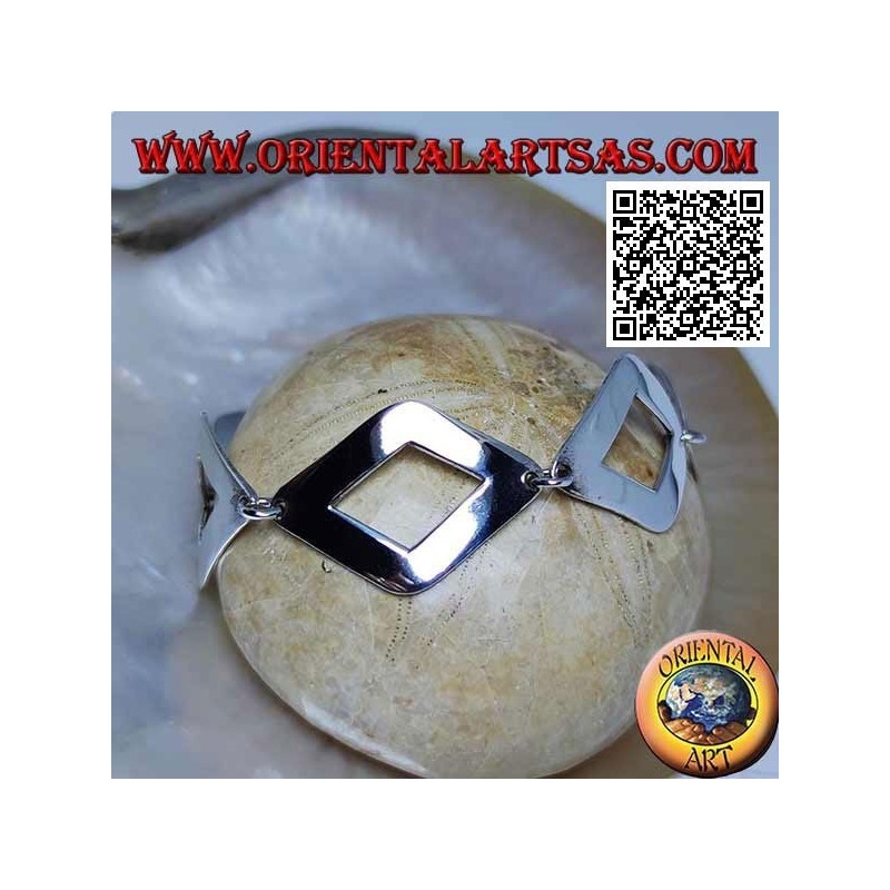 Pulsera de plata con 5 rombos perforados lisos ligeramente redondeados 20,5 cm